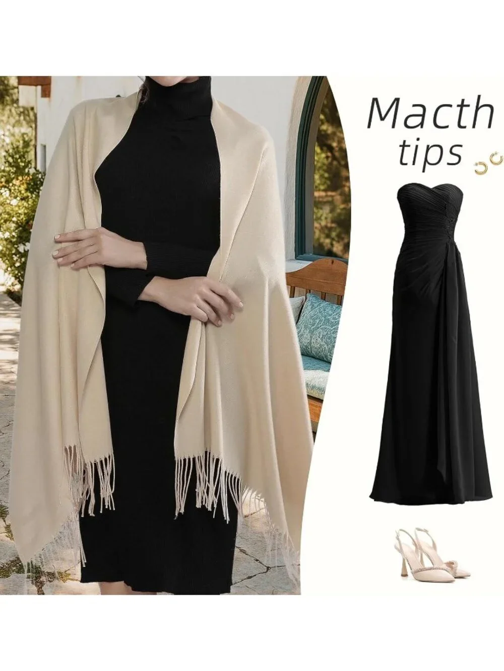Women's Beige Wedding Bridal Scarf Pashmina Shawls Long Large Scarves